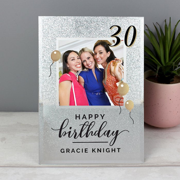 Personalised Birthday Age Glitter Glass Photo Frame 4x4 - Myhappymoments.co.uk