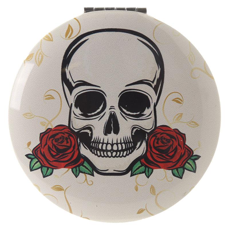 Skull and Rose Design Compact Mirror