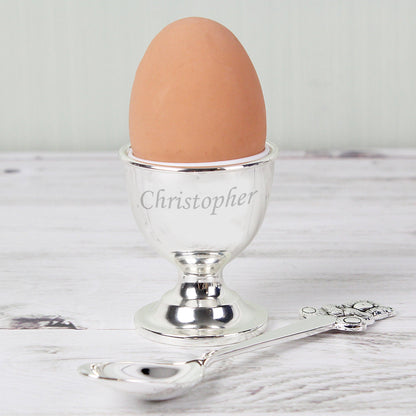 Personalised Silver Plated Egg Cup & Spoon - Myhappymoments.co.uk