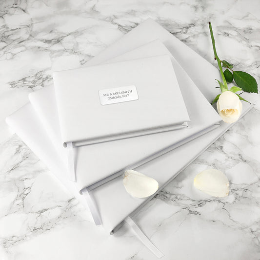 Personalised White Leather Wedding Guest Book