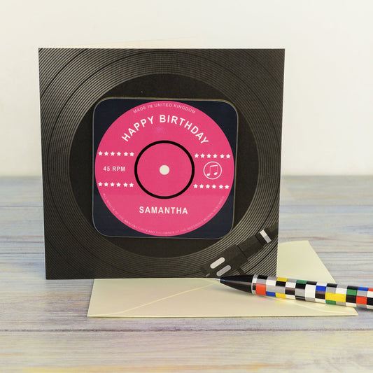 Personalised Vinyl Record Birthday Coaster Card