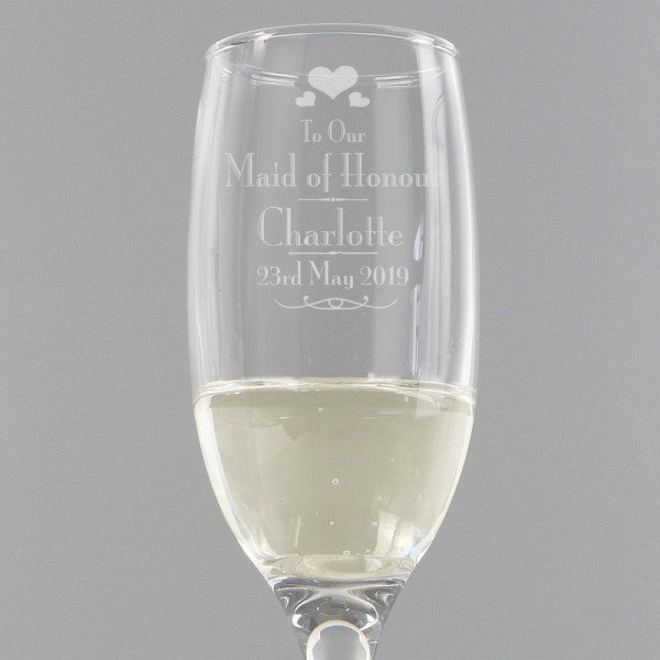 Personalised Decorative Wedding Maid of Honour Glass Flute - Myhappymoments.co.uk