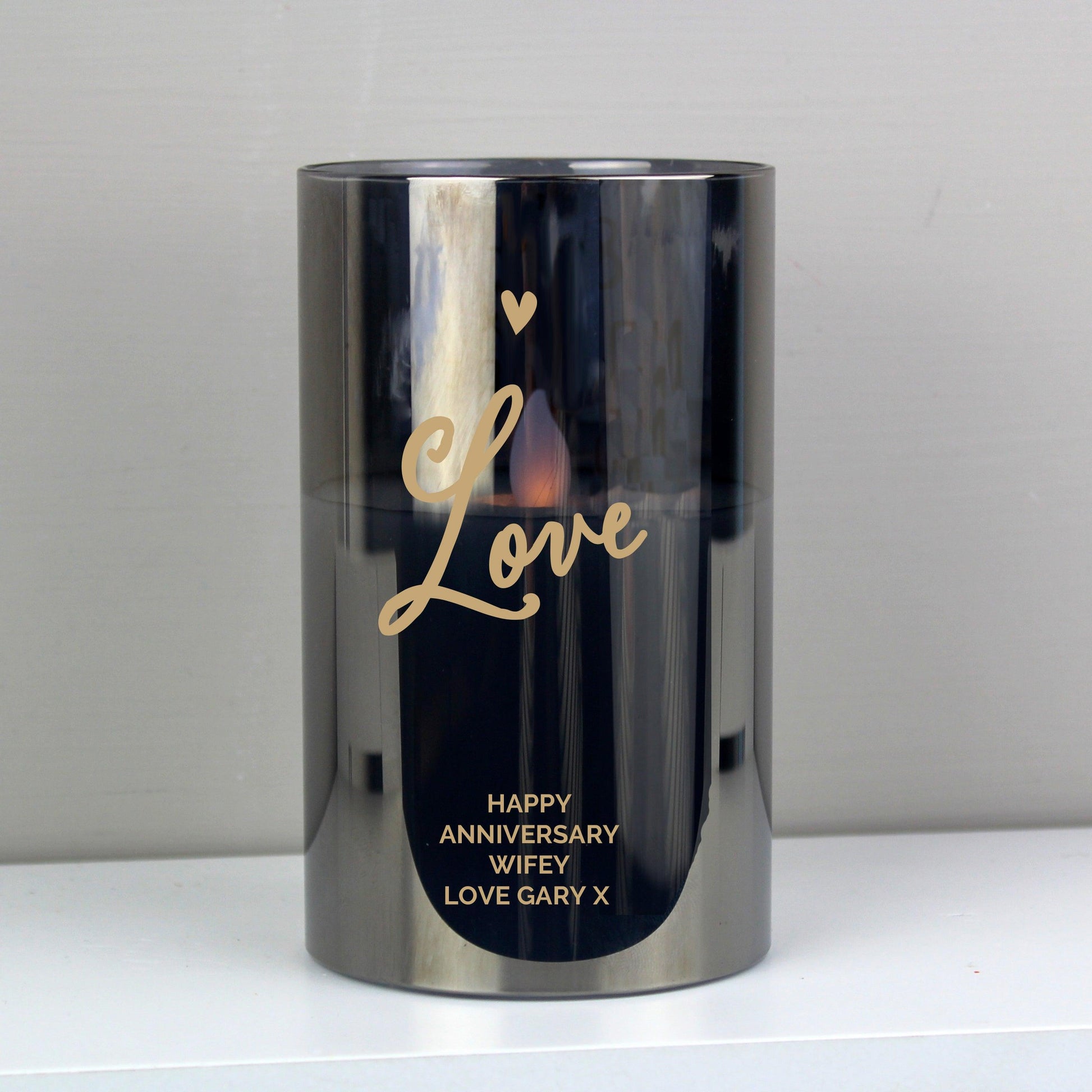 Personalised Love Smoked Glass LED Candle