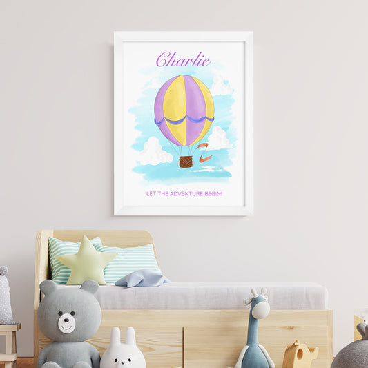 Personalised Hot Air Balloon White Framed Print