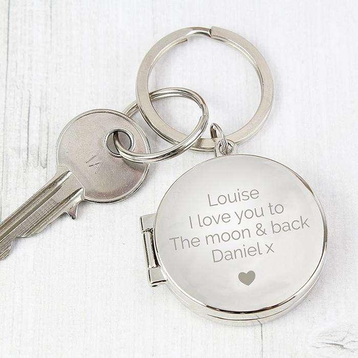 Personalised Heart Motif Round Photo Locket Keyring - Myhappymoments.co.uk