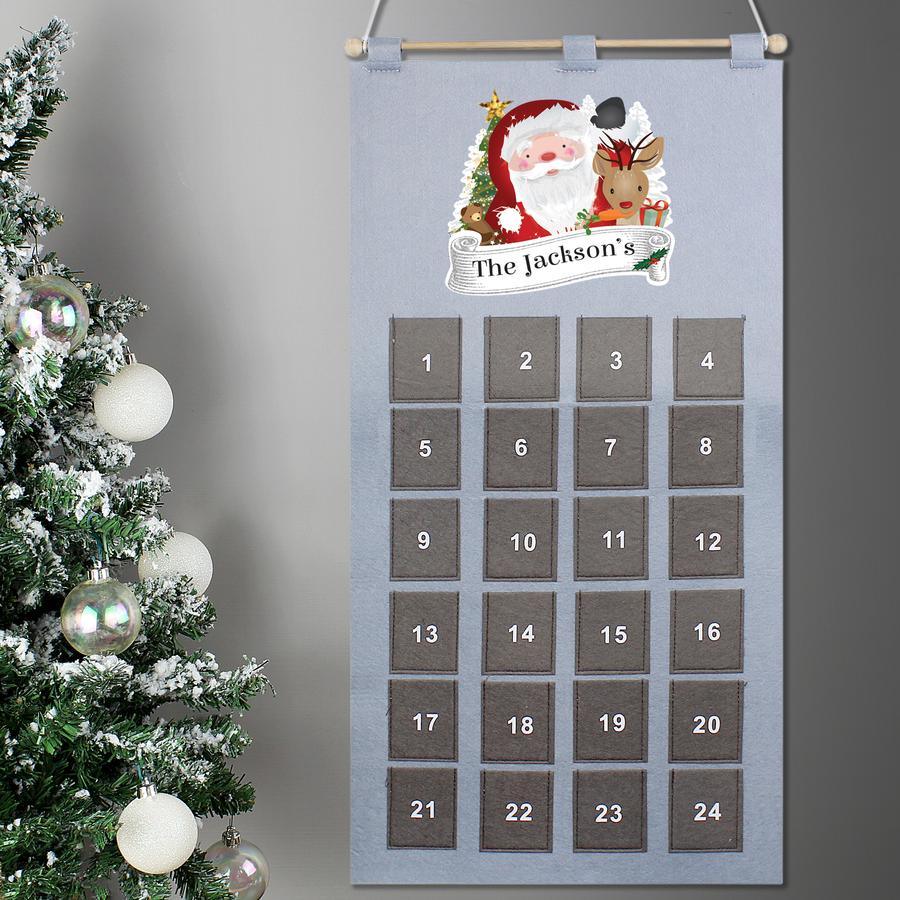 Personalised Pocket Santa Felt Advent Calendar In Silver Grey