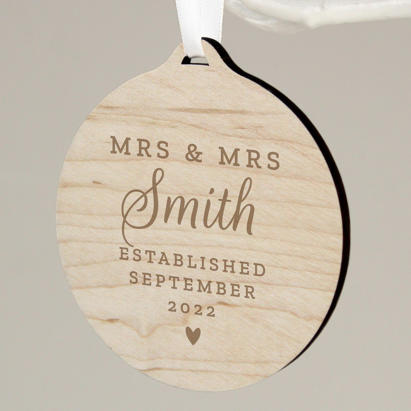 Personalised Mr & Mrs Round Wooden Christmas Decoration