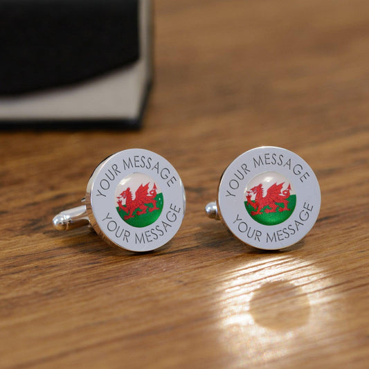 Personalised Welsh Wales Flag Cufflinks - Myhappymoments.co.uk