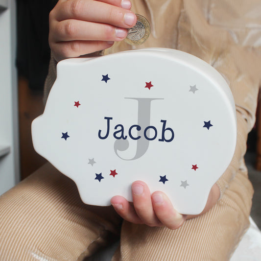 Personalised Name & Initial Stars Piggy Bank