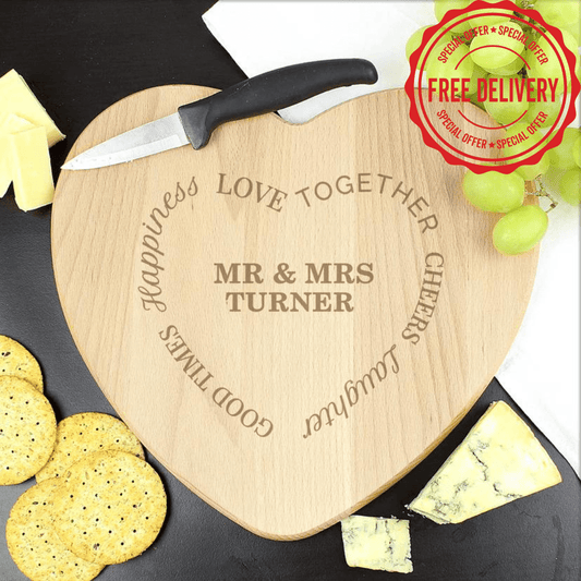 Personalised Good Times Heart Chopping Board | Wedding Gift