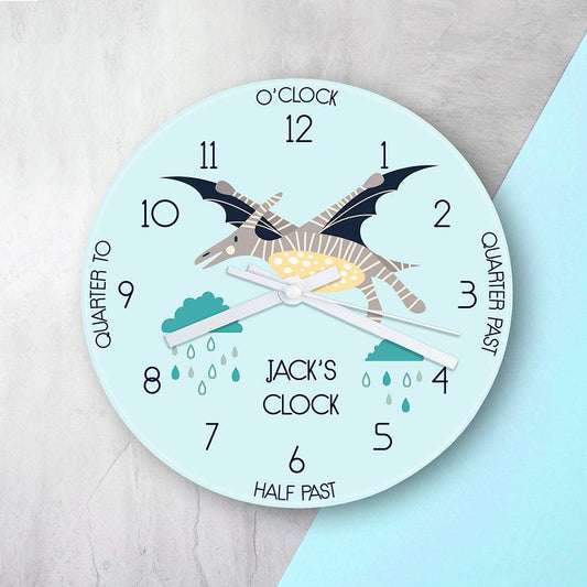 Personalised Kids Pterodactyl Glass Clock