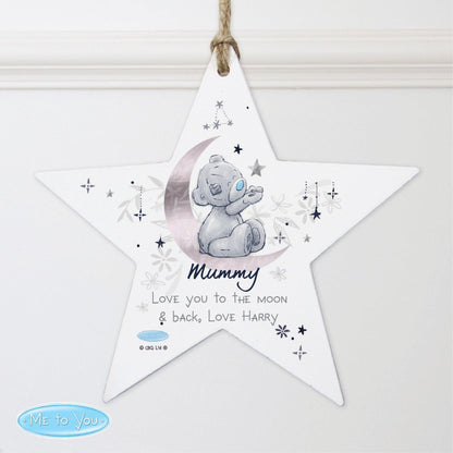 Personalised Moon & Stars Me To You Wooden Star Decoration