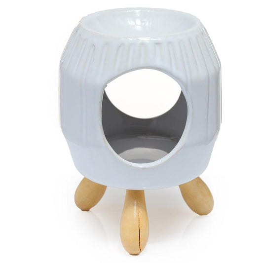 Ceramic White Abstract Ridged Oil Burner with Feet