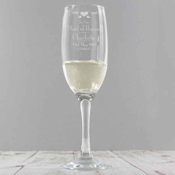 Personalised Decorative Wedding Maid of Honour Glass Flute - Myhappymoments.co.uk