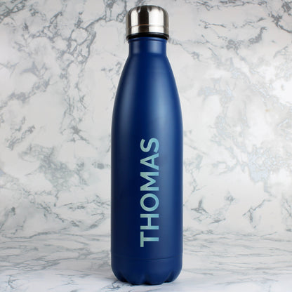 Personalised Bold Name Blue Metal Insulated Drinks Bottle