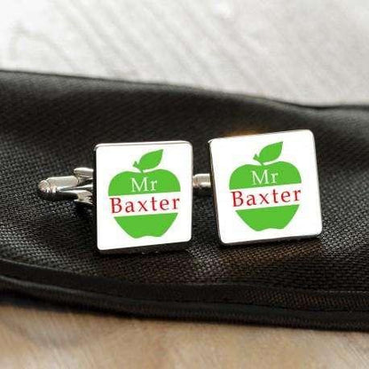 Personalised Apple Teacher Cufflinks - Myhappymoments.co.uk