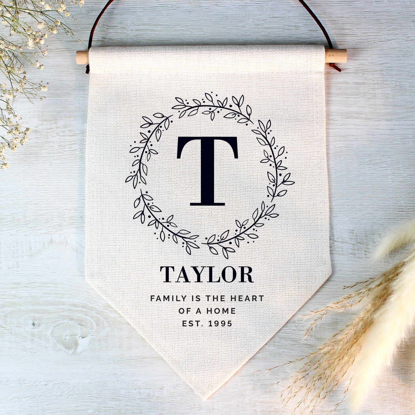 Personalised Floral Leaf Wedding Hanging Banner