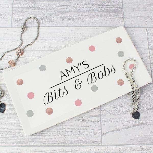 Personalised Spotty Bits & Bobs Ceramic Trinket Tray - Myhappymoments.co.uk