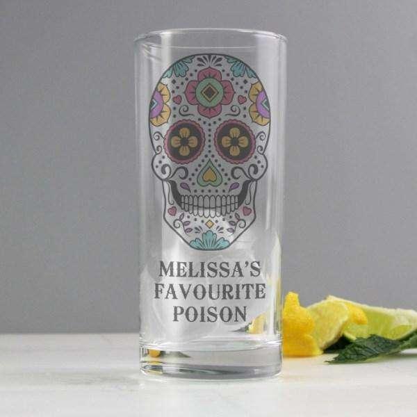 Personalised Sugar Skull Hi Ball Glass - Myhappymoments.co.uk