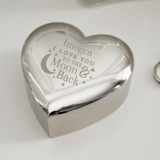 Personalised Love You To the Moon and Back Heart Trinket Box