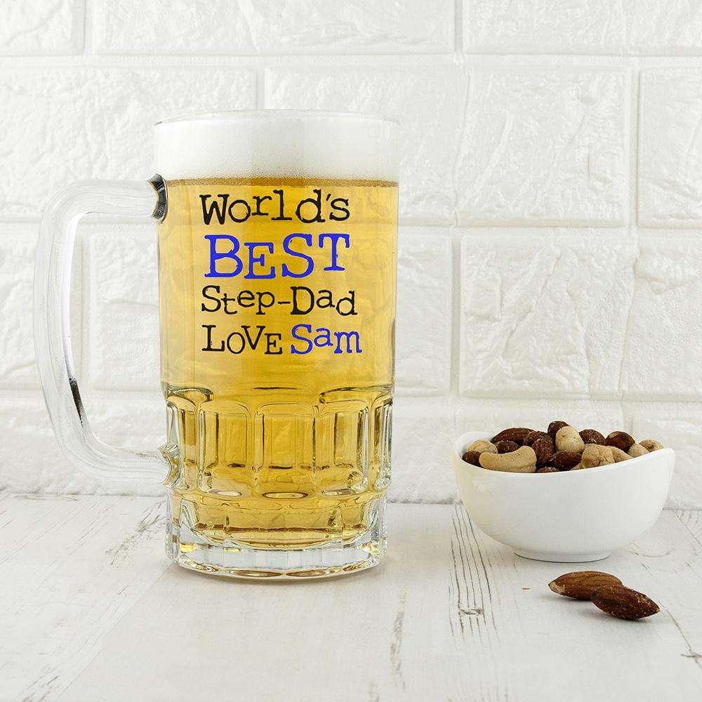 World's Best Step-Dad Glass Tankard - Myhappymoments.co.uk