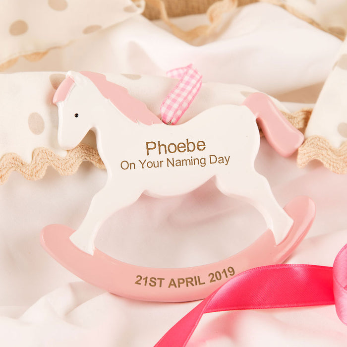 Personalised Naming Day Girls Rocking Horse Ornament Decoration - Myhappymoments.co.uk