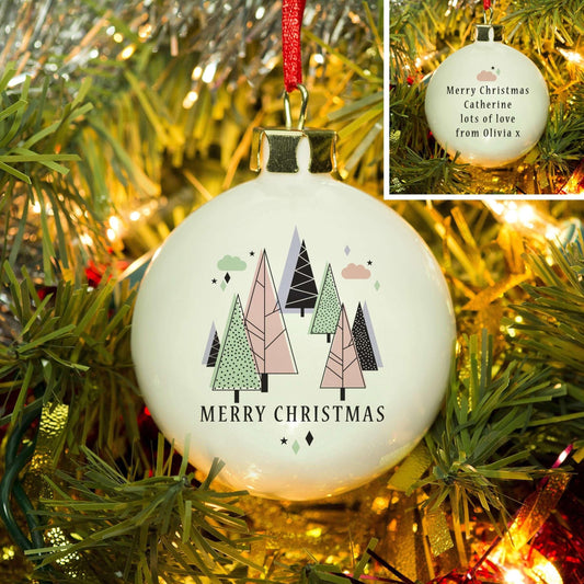 Personalised Pastel Merry Christmas Bone China Bauble - Myhappymoments.co.uk