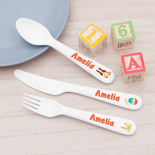 Personalised Children's Spring Bunny Cutlery Set