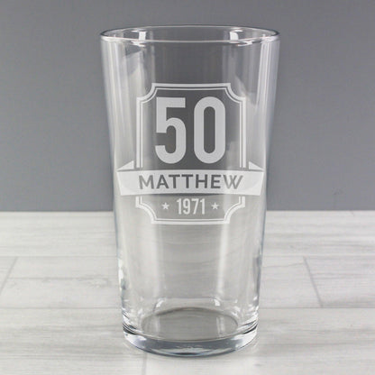 Personalised Birthday Age Pint Glass