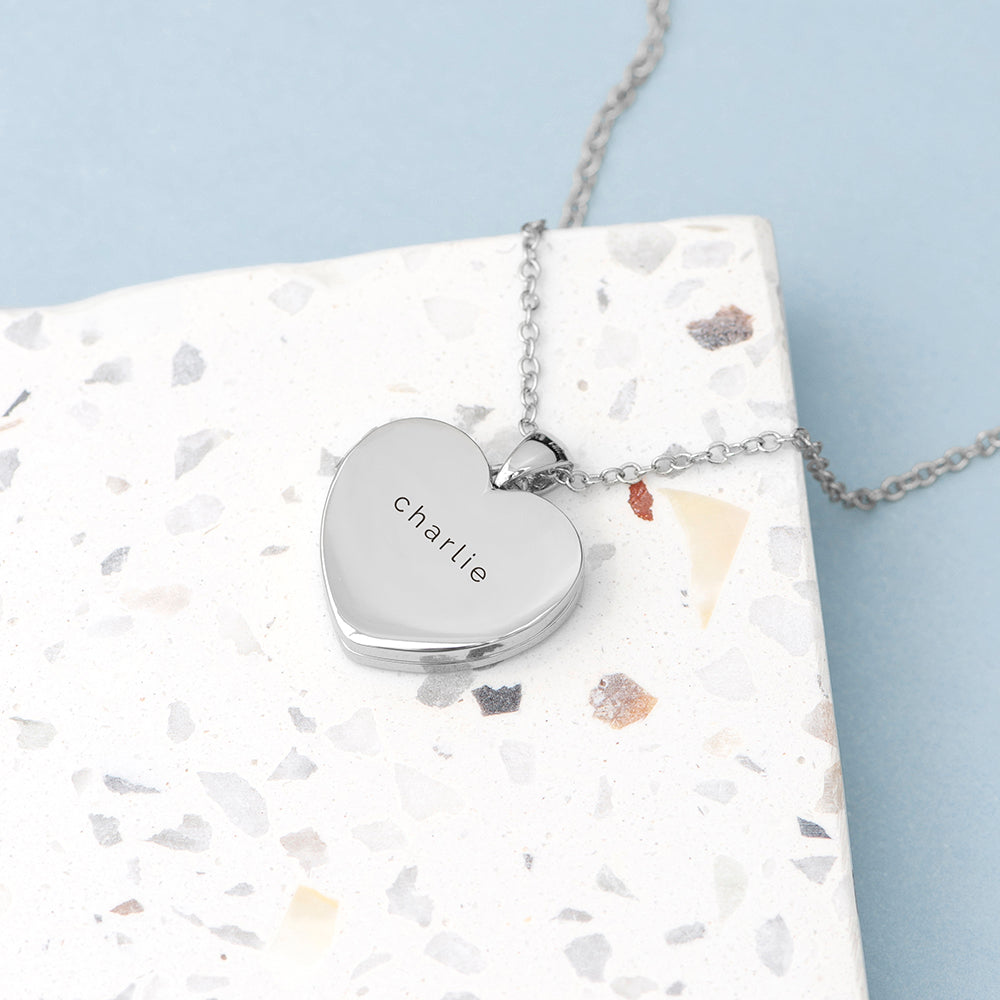 Personalised Heart Photo Locket Necklace - Silver Plated