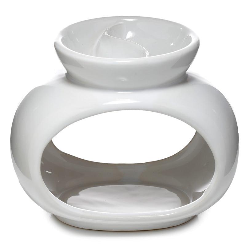 Ceramic Oval Double Dish and Tea Light Oil and Tart Burner - White