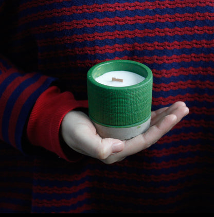 Concrete Wooden Wick Medium Candle Pot - Green - Sea Moss & Herbs