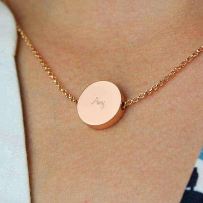 Personalised Any Name Rose Gold Tone Disc Necklace - Myhappymoments.co.uk