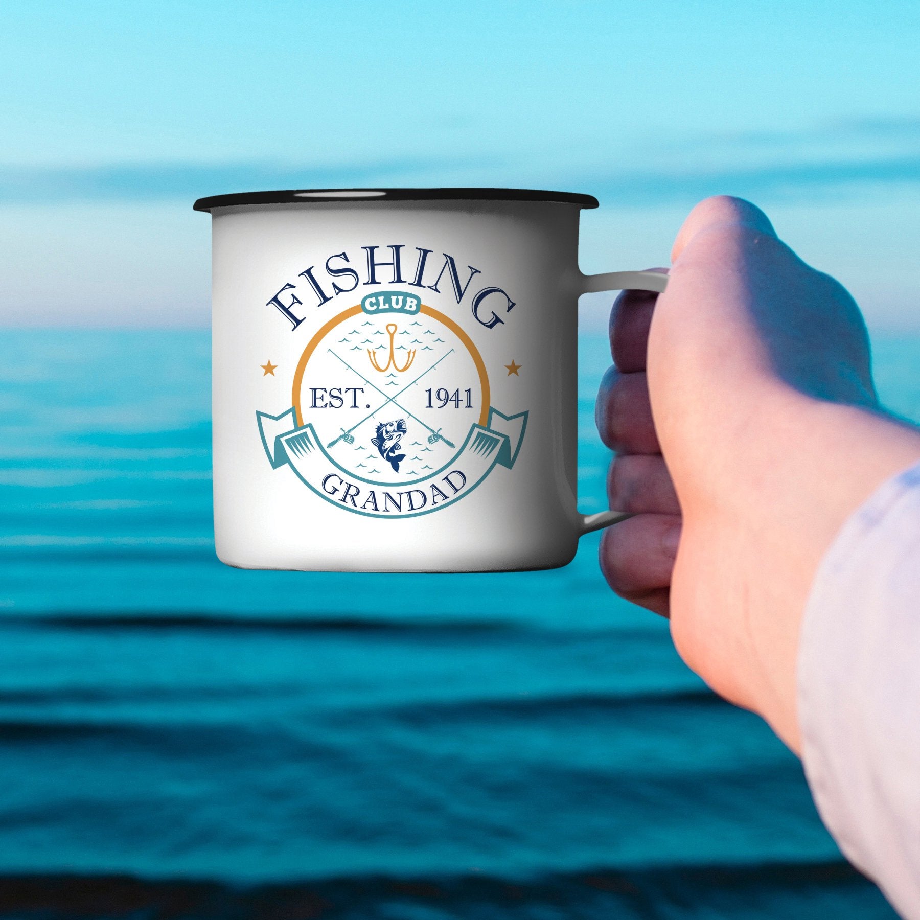 Personalised Fishing Club Enamel Mug