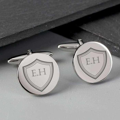 Personalised Shield Initials Round Cufflinks - Myhappymoments.co.uk