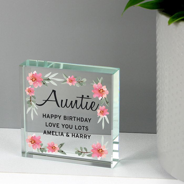 Personalised Floral Sentimental Large Crystal Token