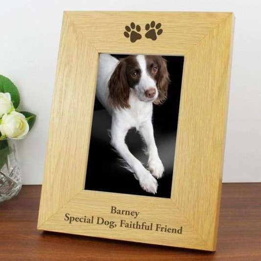 Personalised Paw Prints Photo Frame Wooden 4x6 - Myhappymoments.co.uk