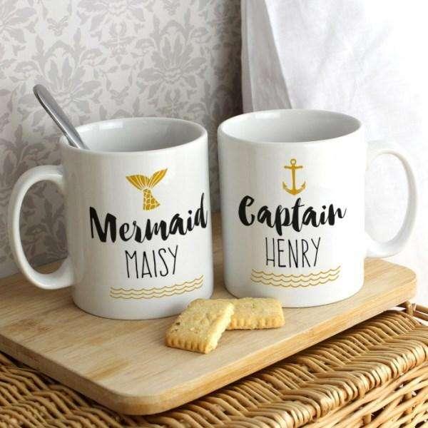 Personalised Mermaid and Captain Mug Set - Myhappymoments.co.uk