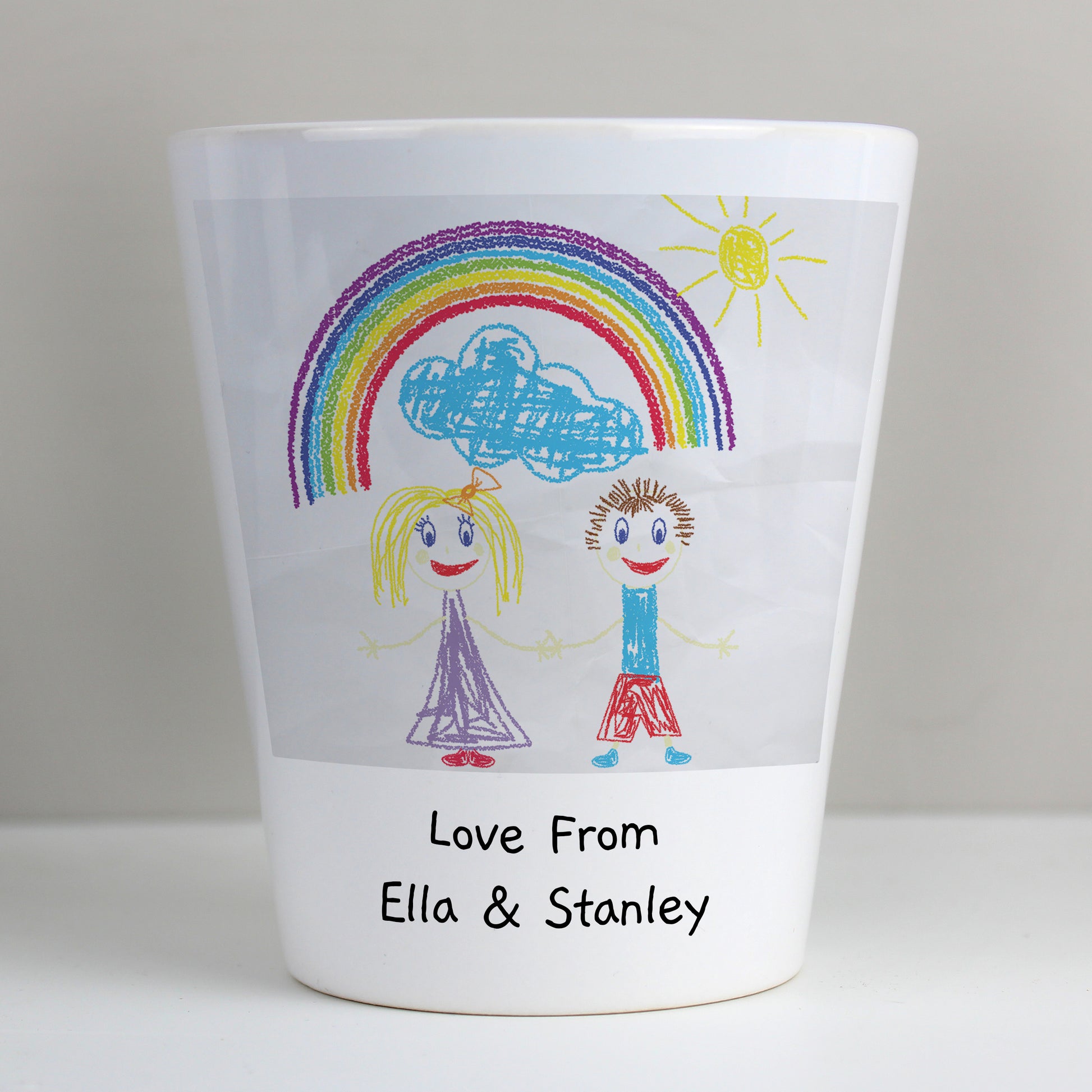 Personalised Childrens Drawing Photo Upload Plant Pot - Gift From Child