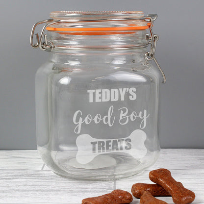 Personalised Good Boy Pet Treats Glass Kilner Jar