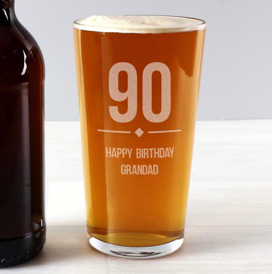 Personalised 90th Birthday Pint Glass