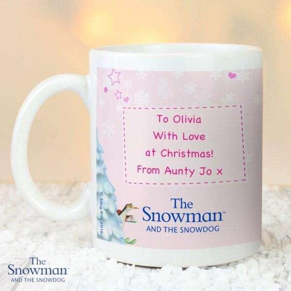 Personalised The Snowman and the Snowdog Pink Mug - Myhappymoments.co.uk