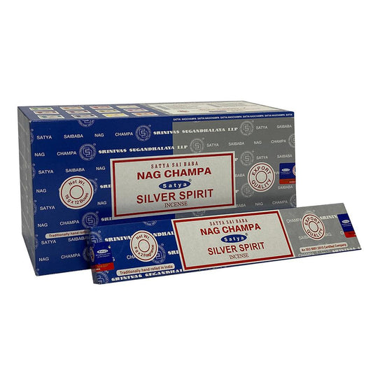 12 Pack of Combo Satya Incense Sticks - Nag Champa Silver Spirit