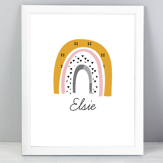 Personalised Mustard & Pink Rainbow Wall Art