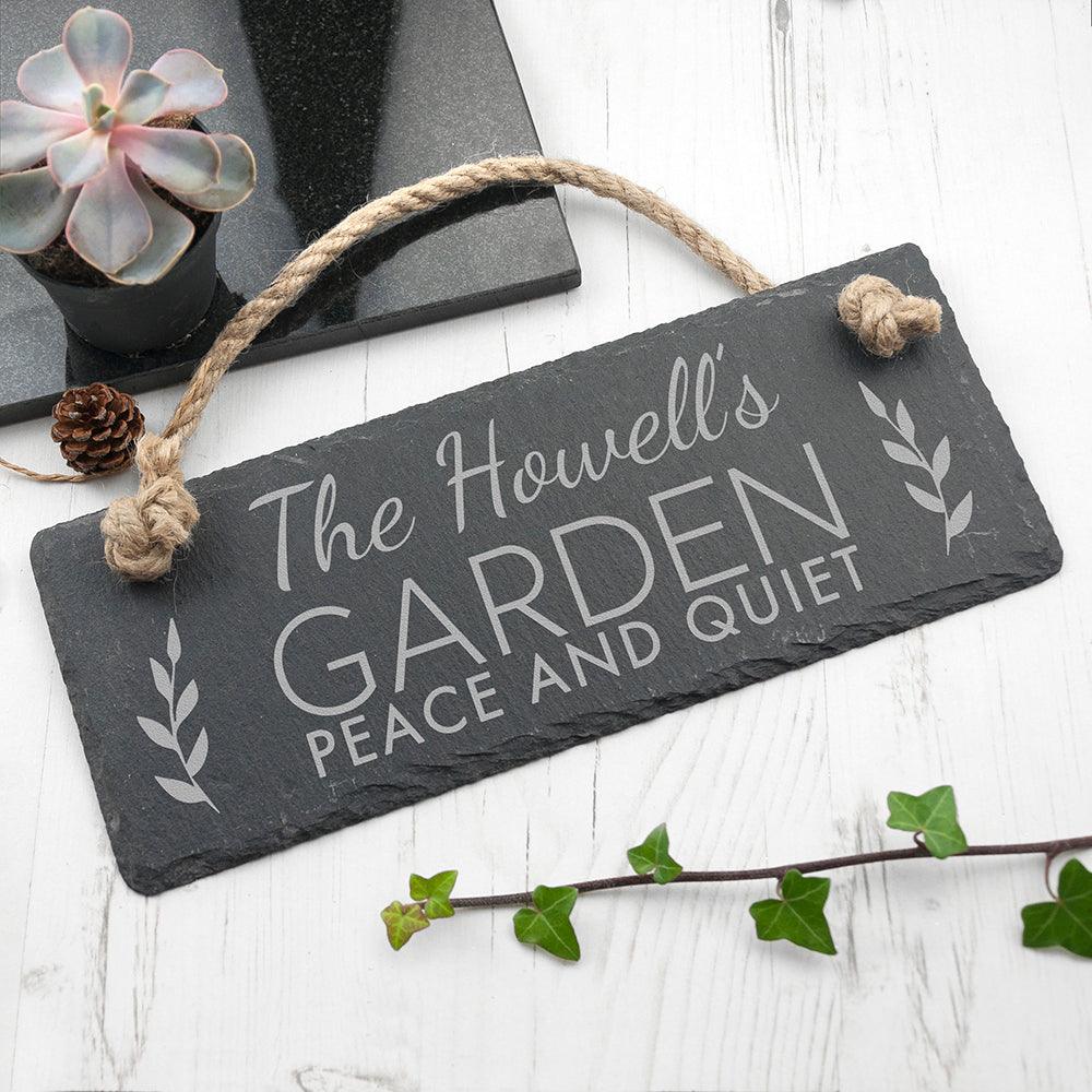 PERSONALISED OUR GARDEN SLATE HANGING SIGN