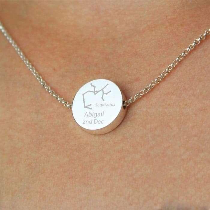 Personalised Sagittarius Zodiac Star Sign Silver Tone Necklace (November 22nd - December 21st) - Myhappymoments.co.uk