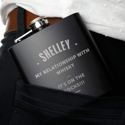 Personalised Any Message Black Hip Flask - Myhappymoments.co.uk