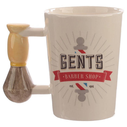 Shaving Brush Shaped Handle Ceramic Mug with Barber Shop Decal