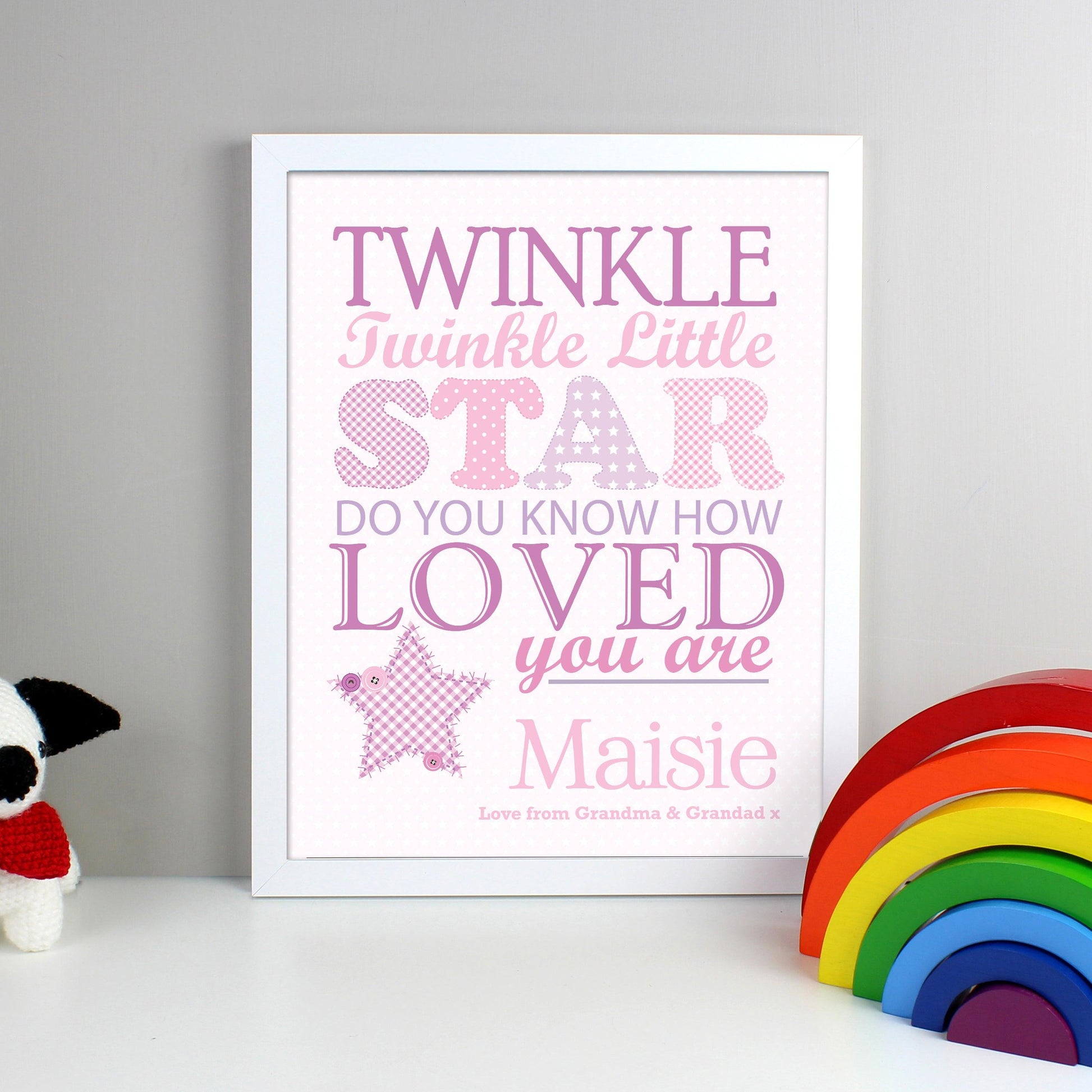 Personalised Twinkle Twinkle Little Star Pink White Framed Print