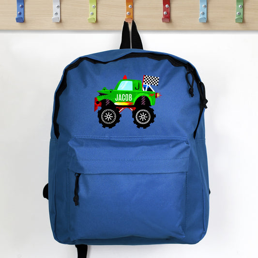 Personalised Monster Truck Blue Backpack - Pukka Gifts